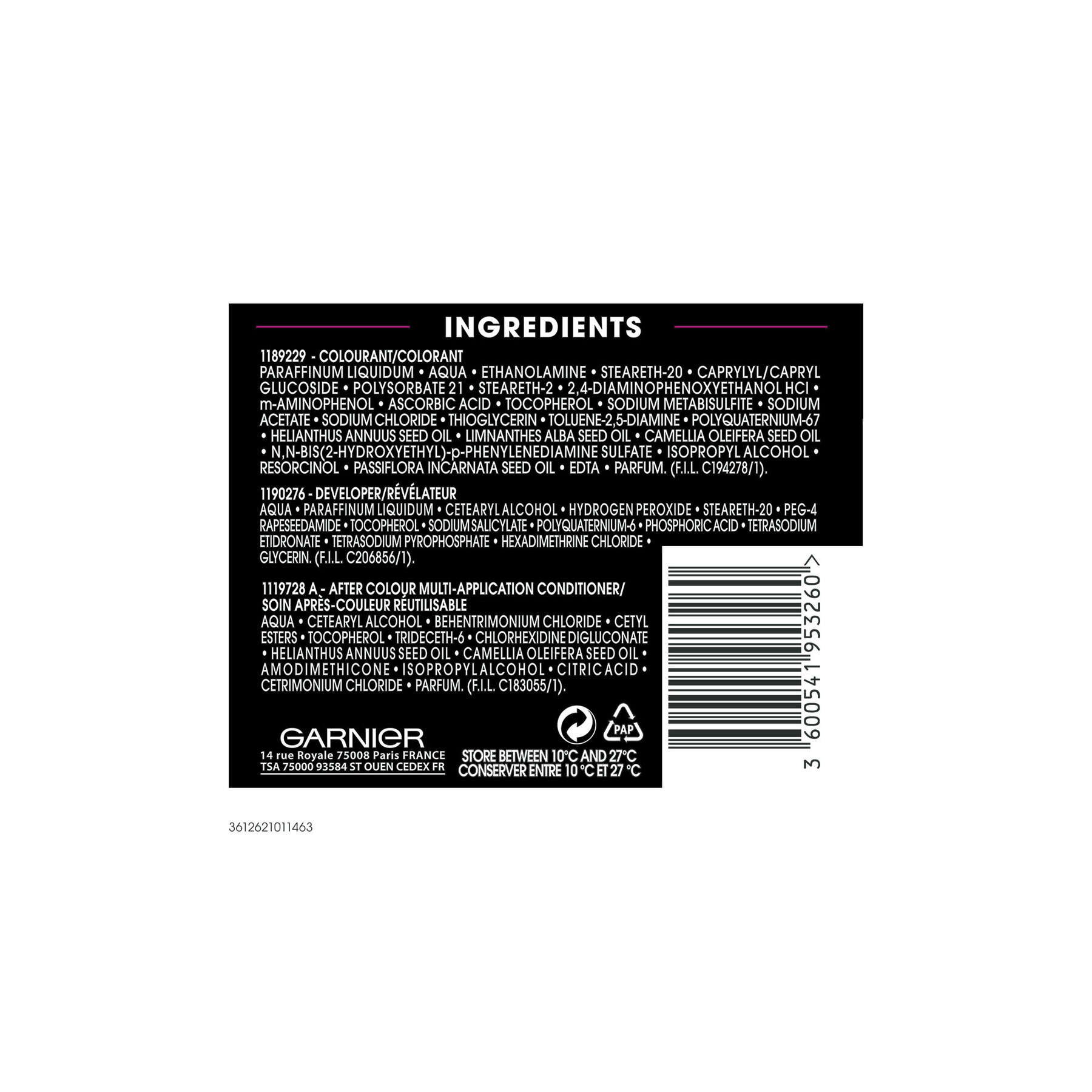 garnier hair dye olia 2p blackplatinum 3600541953260 ingredientlist